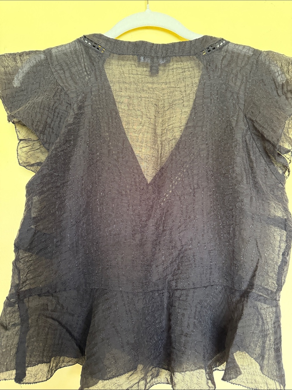 Steve Madden Leyla  Black V-Neck Lace Flutter Sleeve Peplum Blouse size S - Picture 8 of 12